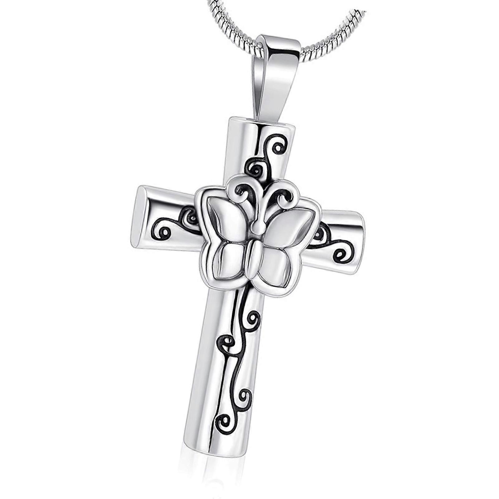 Classical Ashes Container Necklace Carved Butterfly Charm Memorial Loved Pet Lost Family Storage Honoring Memory  silver