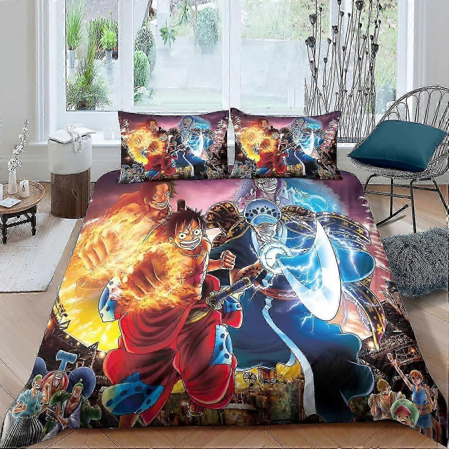 EKENOZ One Piece Bedding Set Luffy Duvet Cover Set for 3D Printed 3 Pcs Set Soft Breathable Comforter Cover Quilt Cover with Zipper Closure