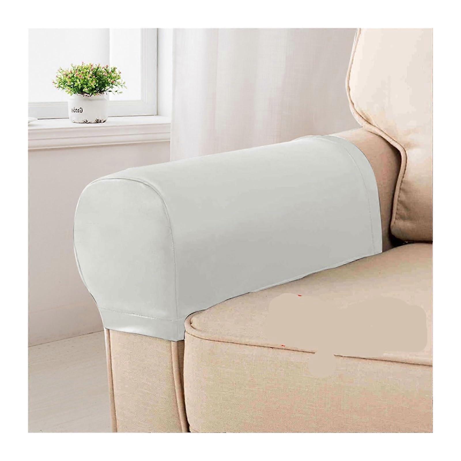 Couch Arm Protector 2Pieces PU Leather Sofa Armrest Covers, Elastic Removable Armchair Covers, Beige