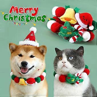 Luxora 2pcs Christmas decoration cat cartoon pet collar with plush bell, colorful dog scarf