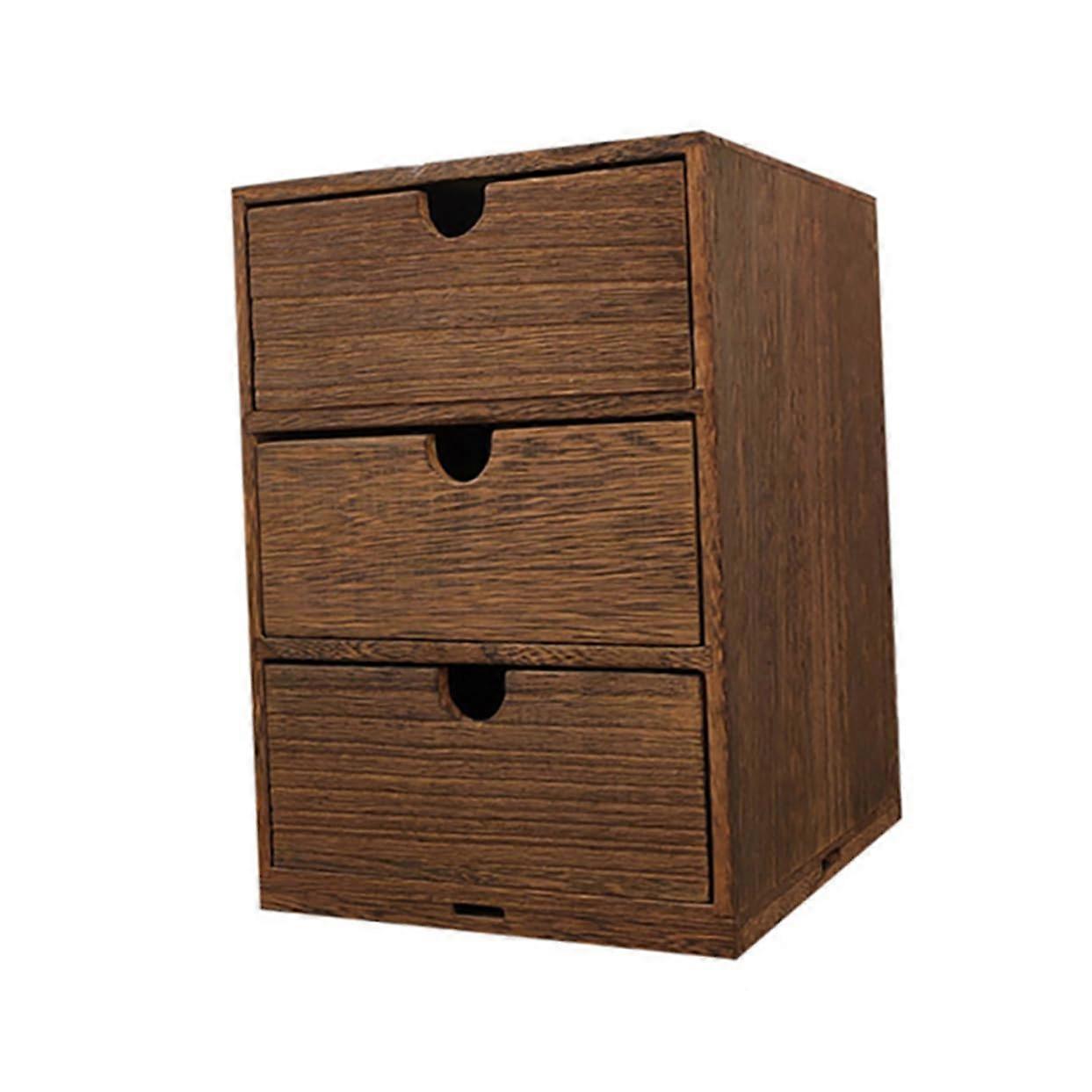 Wooden Multi Layer Storage Drawer Box Semi Pull Stackable Desktop Organizer Brown For Home Office Bedroom Kitchen