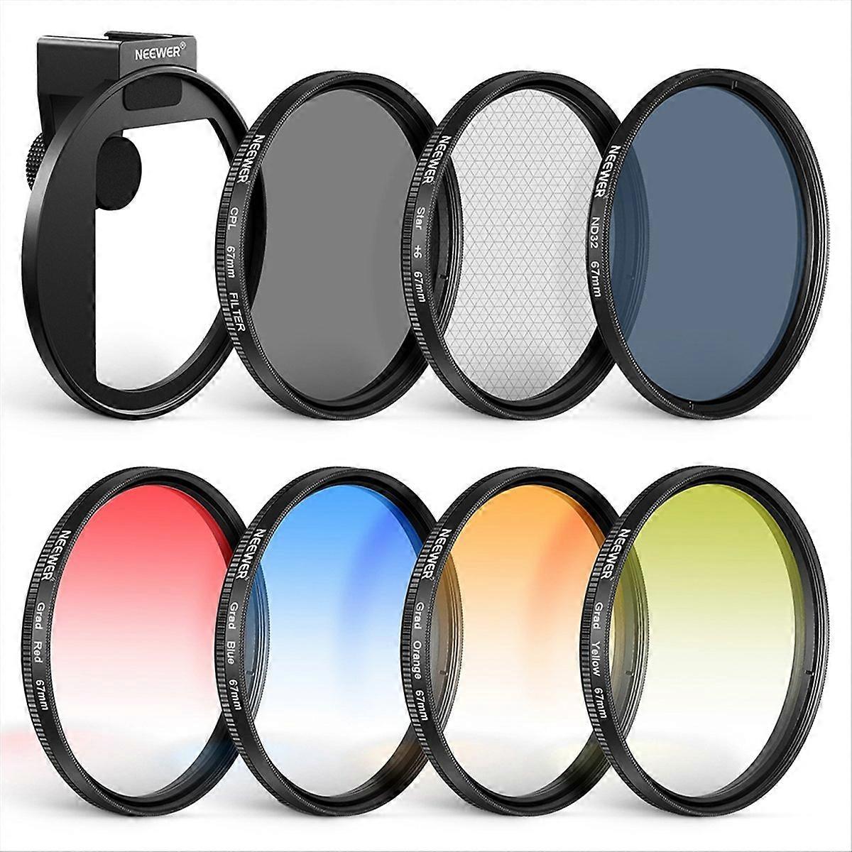  Ensemble de filtres de 7 pinces filetées pour téléphone portable 67mm ensemble de filtres de 7 CPL Gradient Starlight Filter ND32 Le