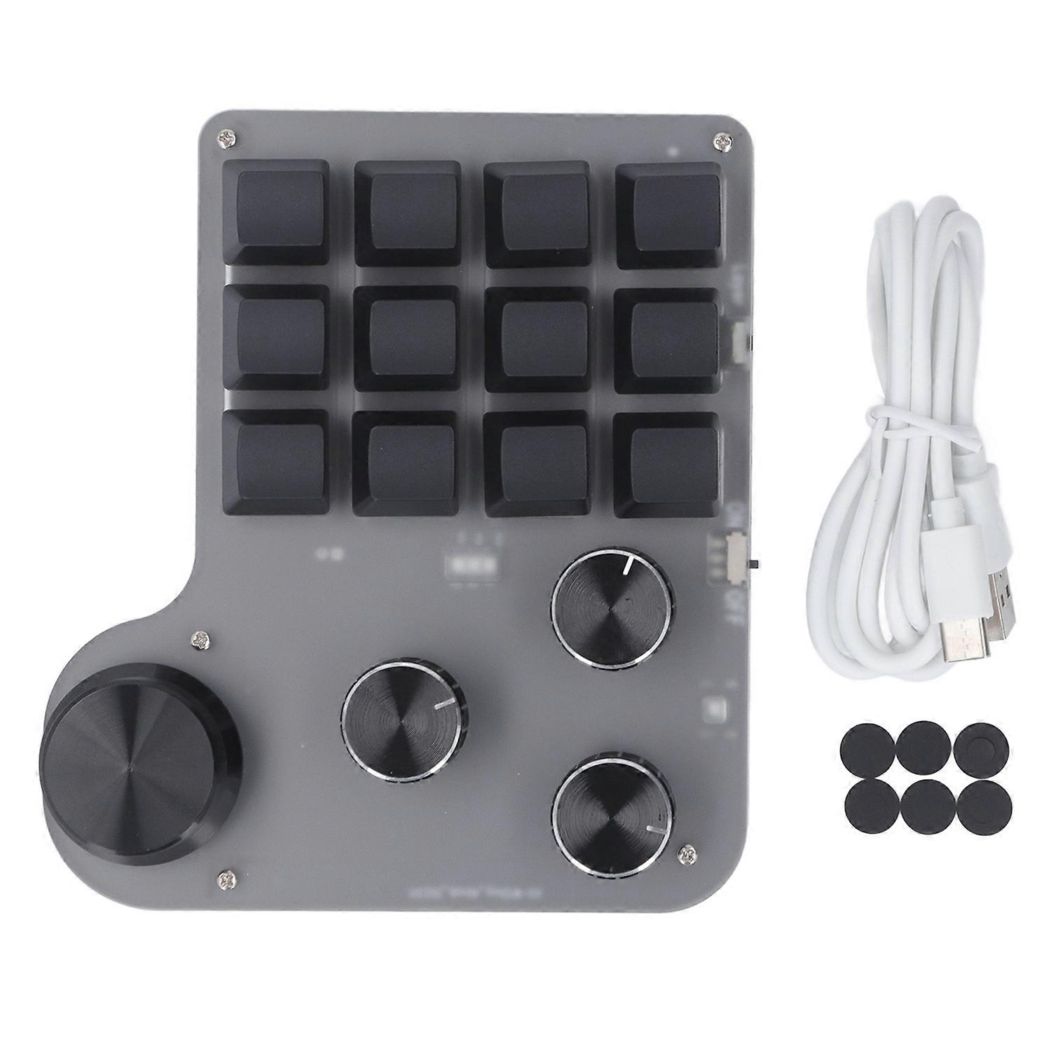 USB Mini Macro Mechanical Gaming Keyboard Programmable USB C BT 2.4G 3 Modes 12 Keys 4 Knobs Blue Sw