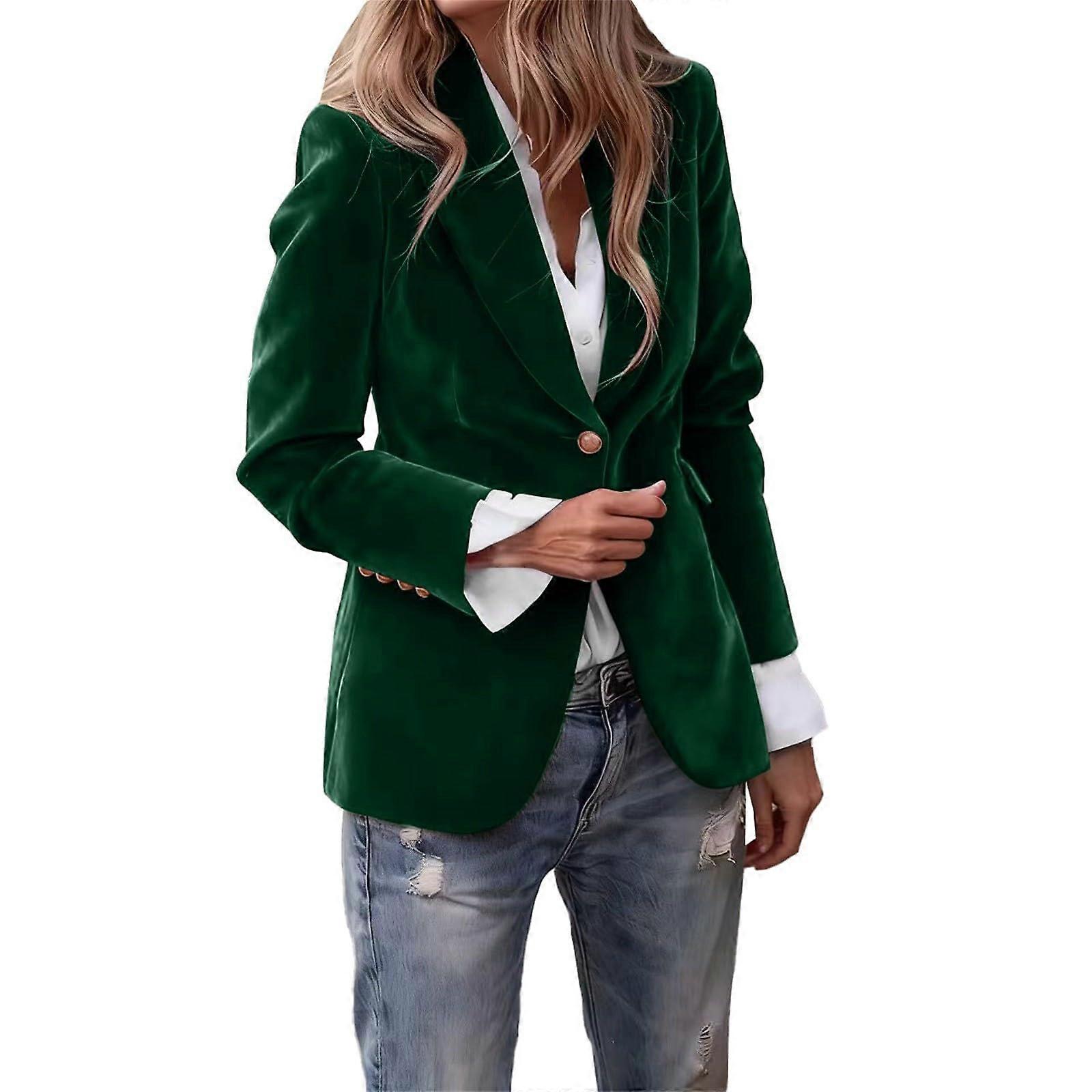 Flanellkostym för kvinnor Casual öppen fram Långärmad jacka Arbete Businesskostym Kappa Grön S
