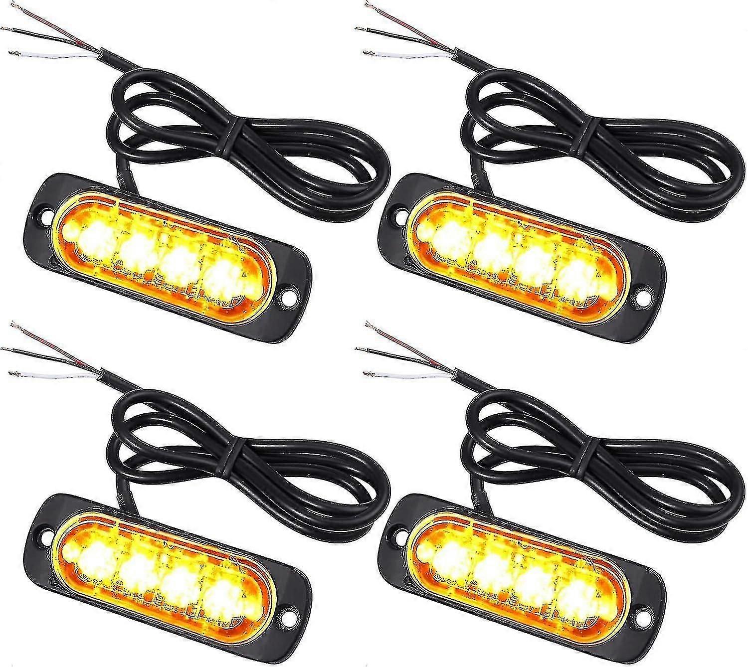 4x Penetration Lights with 4 LEDs, 12/24V Orange LED Beacon Flash Lights for Emergency Alarm