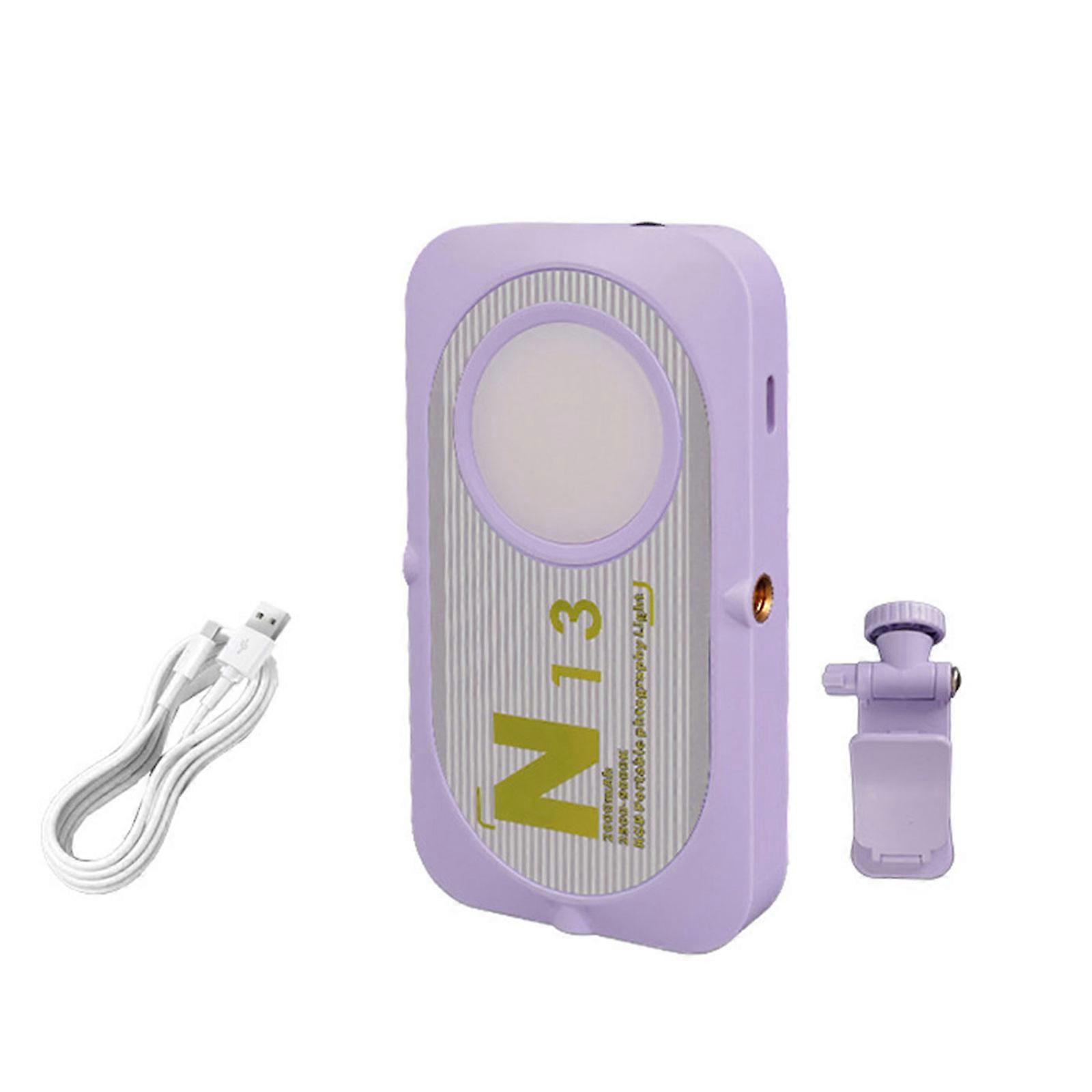Mini Handheld Studio Light 3 Adjustable Color Double Side Illuminating USB Rechargeable For Live Streaming Photography  Purpl e