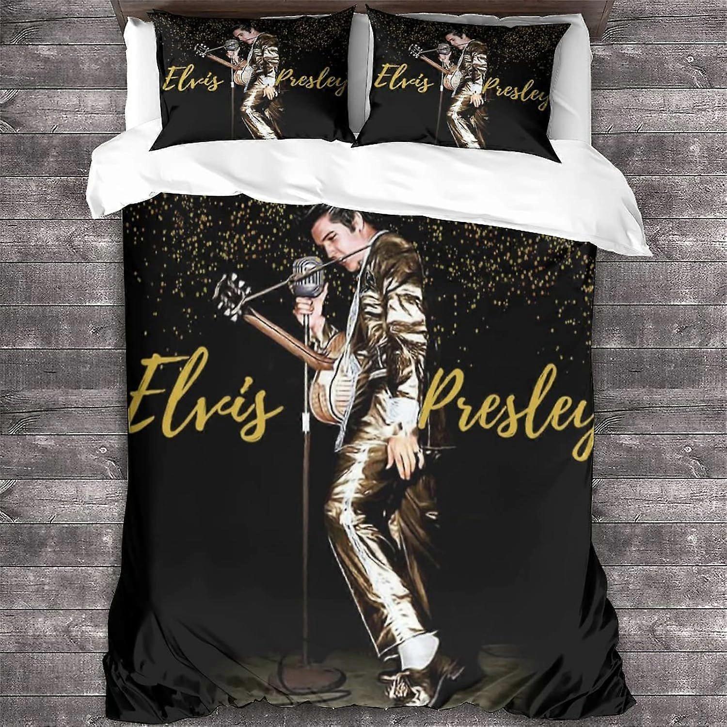 إلفيس بريسلي 3D تأثير المغني للأطفال والكبار المطبوعة لحاف غطاء مجموعة مع حالات وسادة، ستوكات روك أند رول لحاف الفراش مجموعة مزدوجة