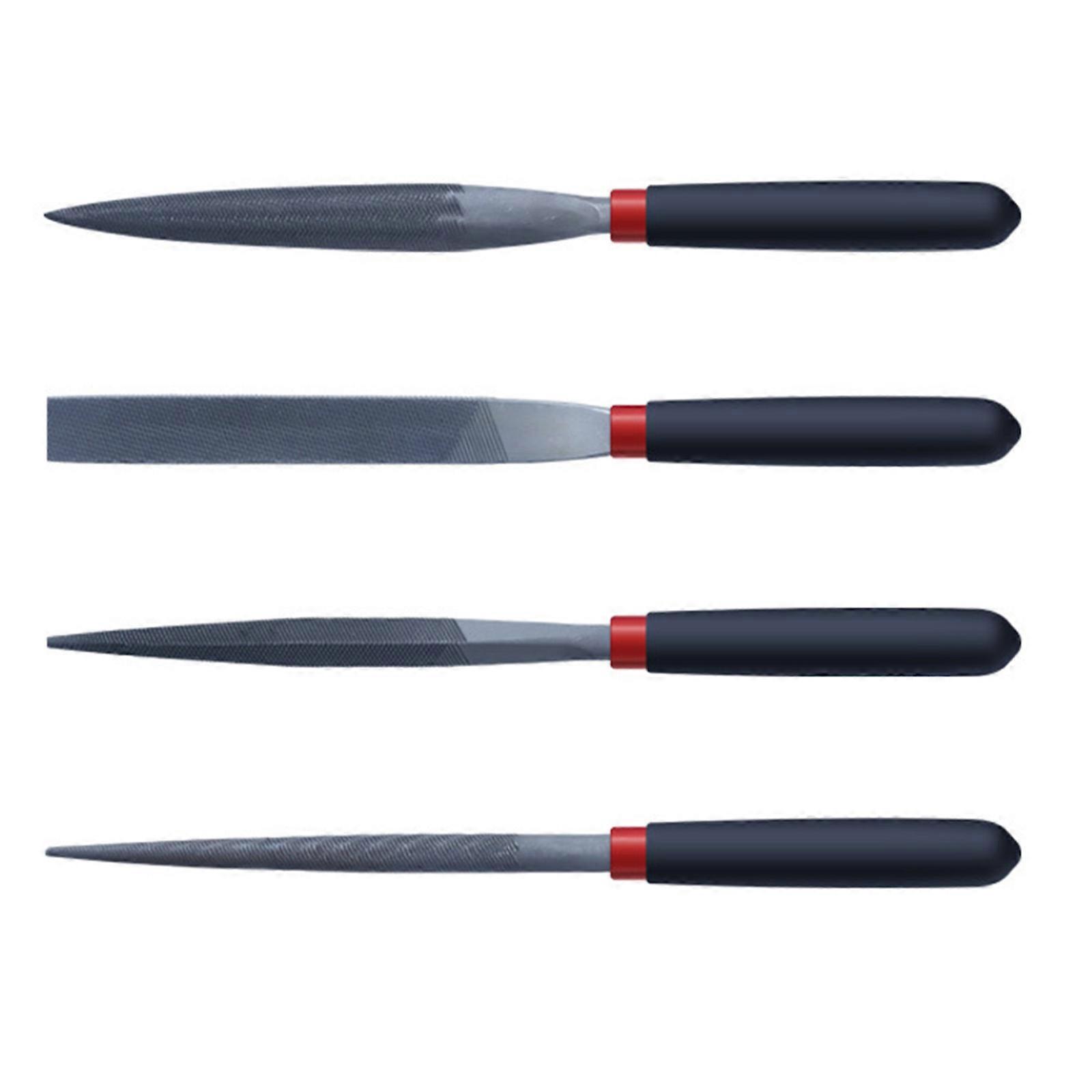 4Pcs Small Hand Files Set for Detail Work Hardened Strength Steel File Tool Square Equaling Round Flat Warding Triangle Multicolor