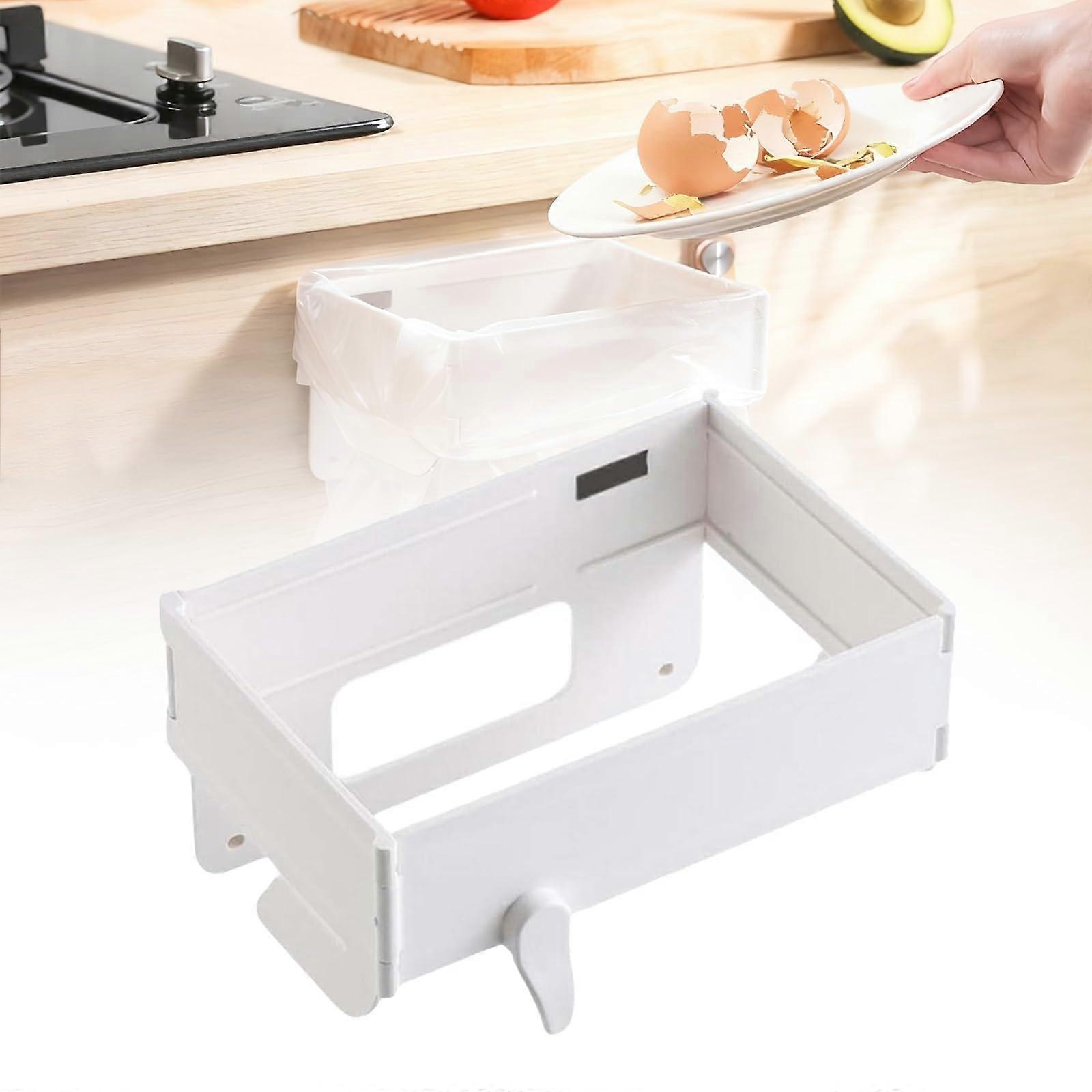Foldable Wall Mounted Kitchen Trash Can with Magnetic Closure, SpaceSaving Hanging Garbage Bag Holder White