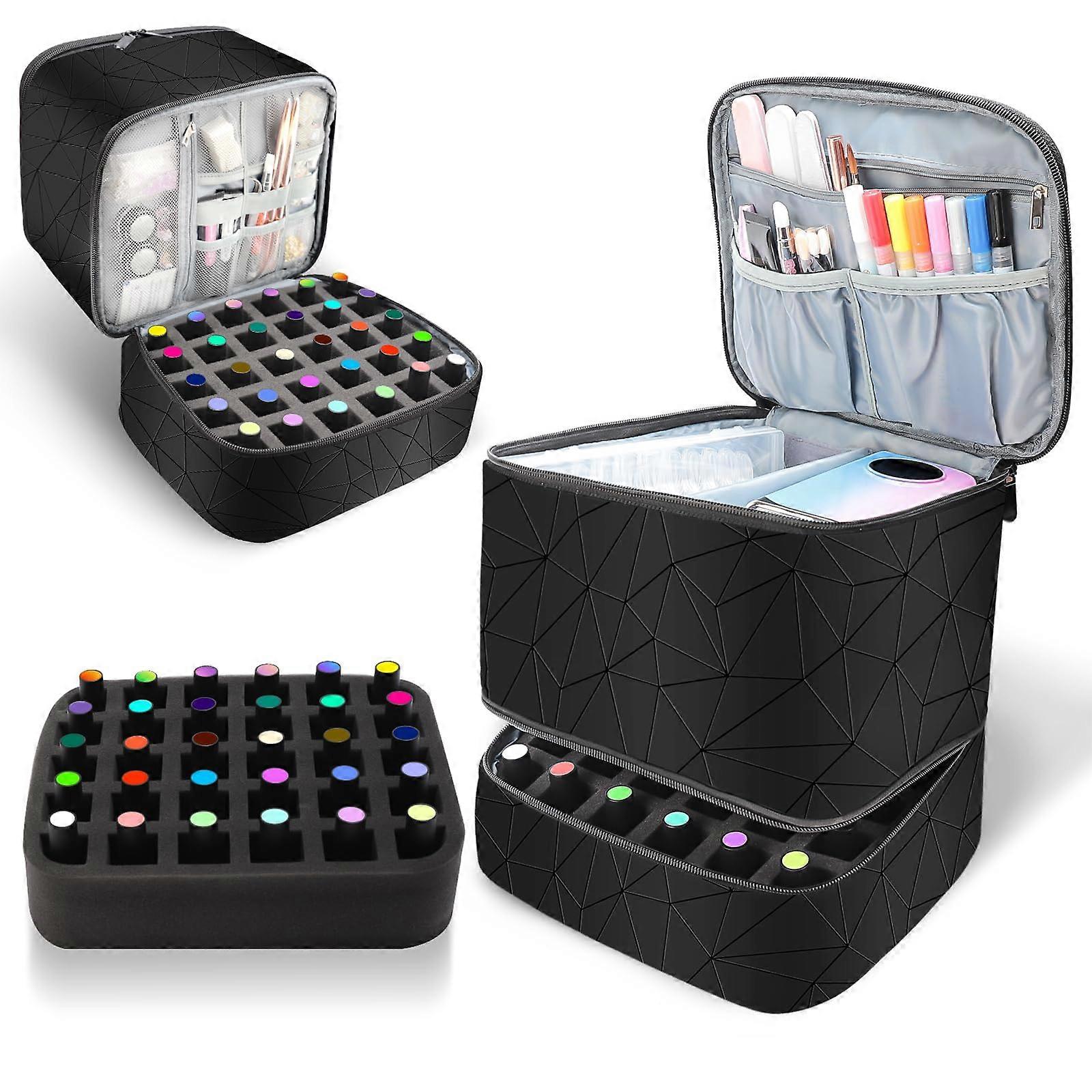 DoubleLayer Nail Polish Organizer Bag with UV Lamp Compartment, Holds 30 Bottles, Large Capacity