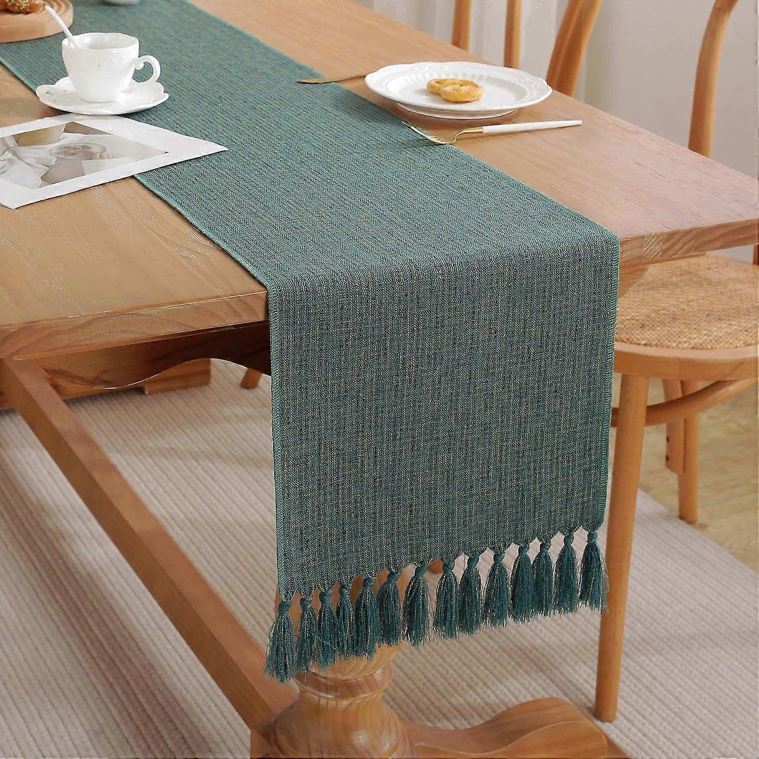 Table Runner 36 Inch Long Rustic Small Table Runner with Tassels, Bohemian