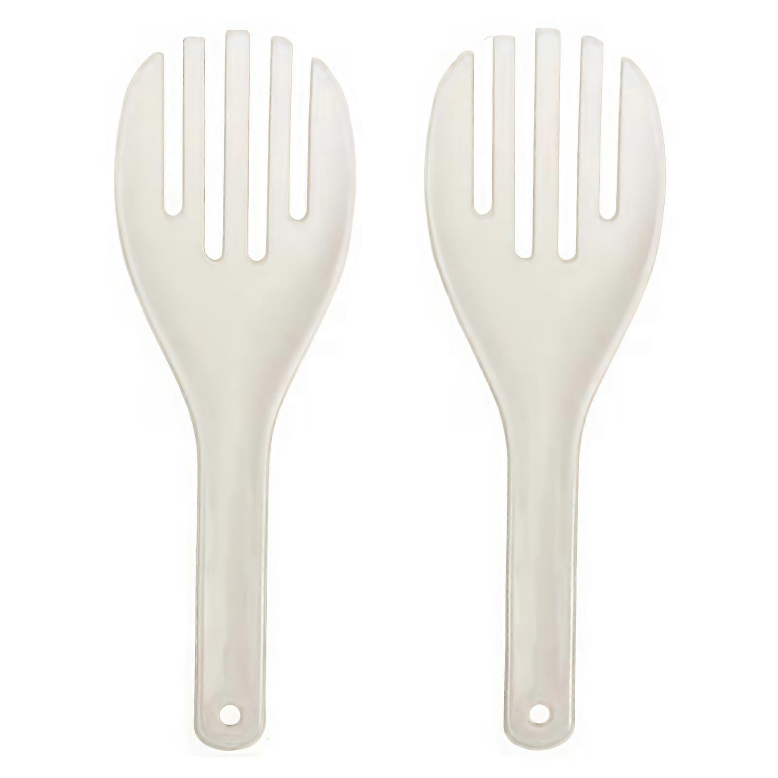 2Pcs Large White Plastic Rice Paddle Serving Spoon Set with ForkLike Design and 10.63' Long Handle
