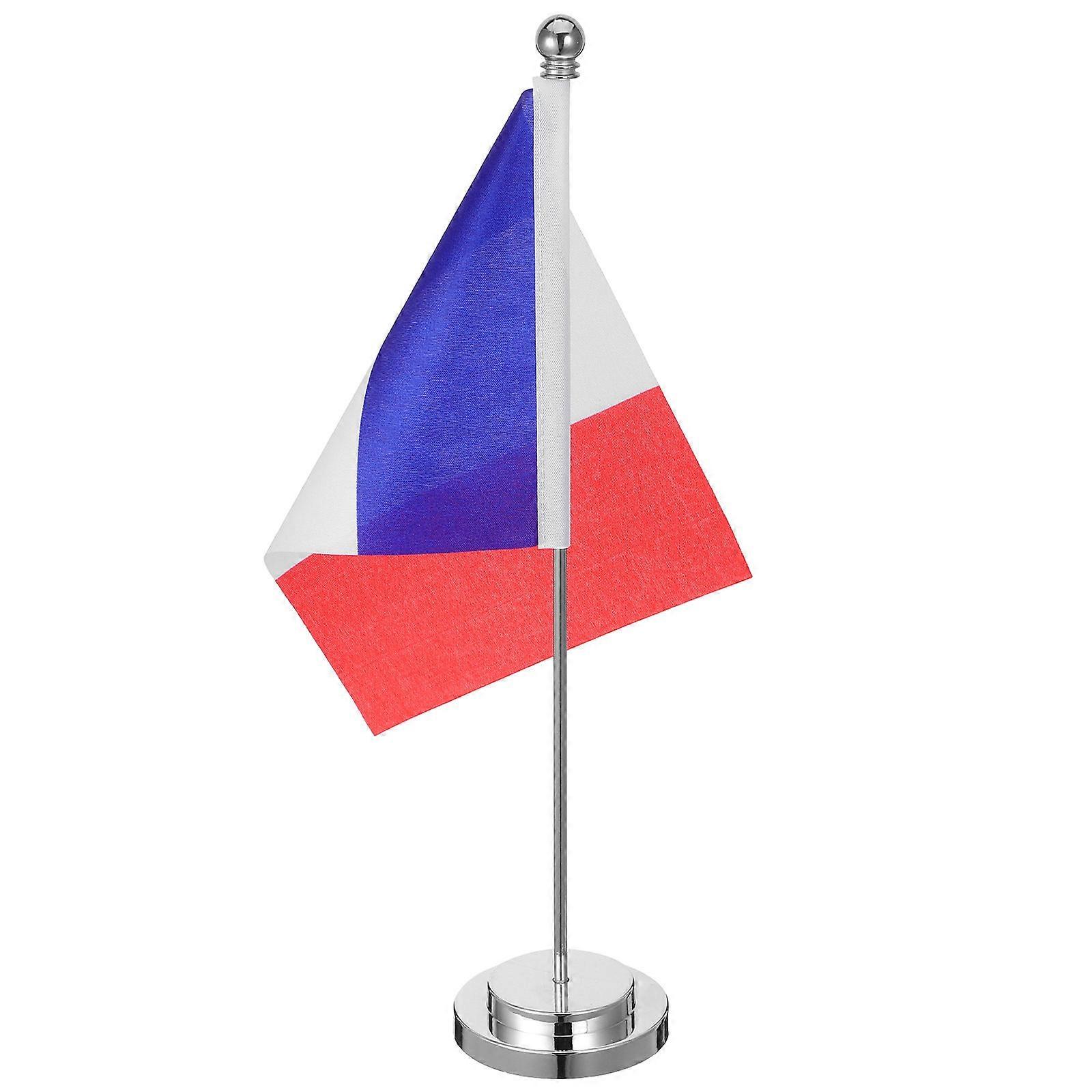 French Desk Flag for Office Decor with Sturdy Base Multi Color Polyester