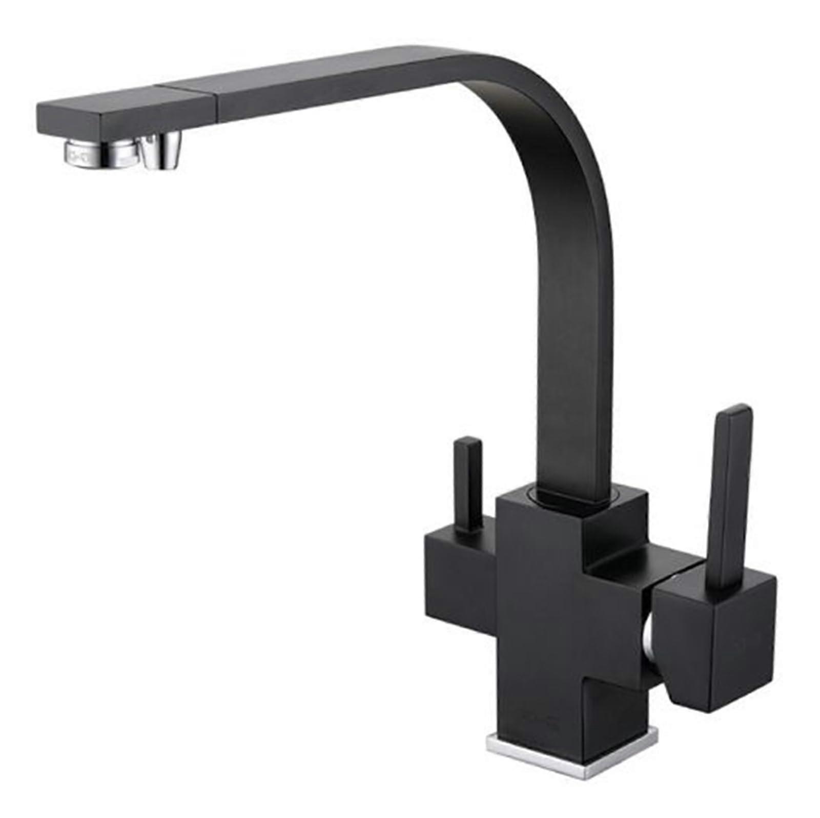 Black Solid Copper 3 Way Kitchen Faucet Tri Flow Tap with Swivel Spout and CorrosionResistant Finish