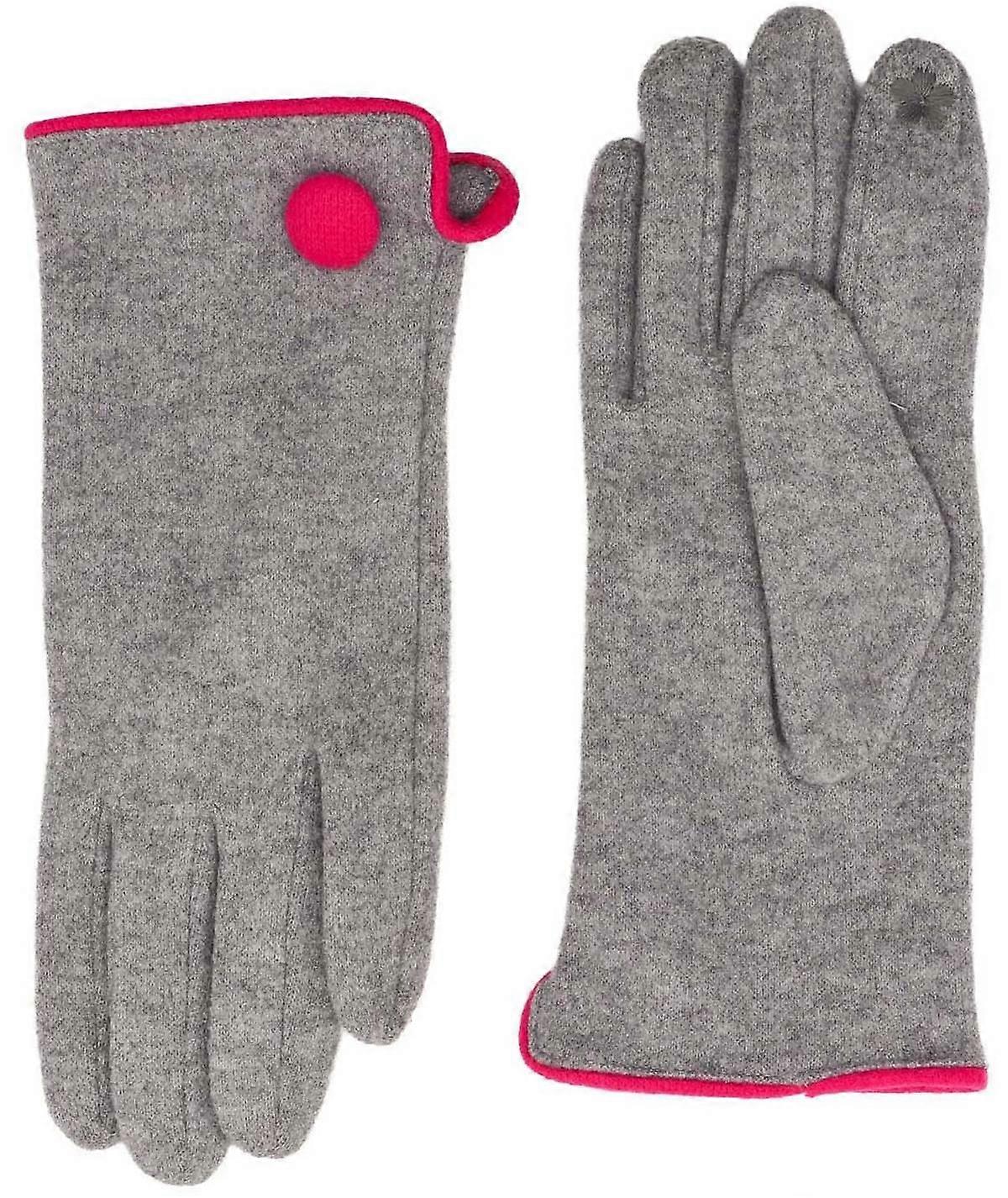 Zelly Button Detail Gloves - Grey/Pink