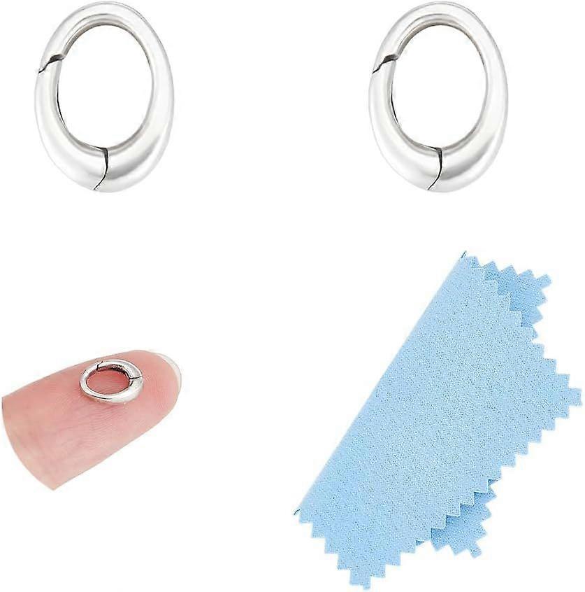 2Pcs Spring Gate Rings 925 Sterling Silver Snap Clasps Oval Clips Snap Hooks Silver Spring Keyring Buckle Clasps for Bag Purse Shoulder Strap Key Chai