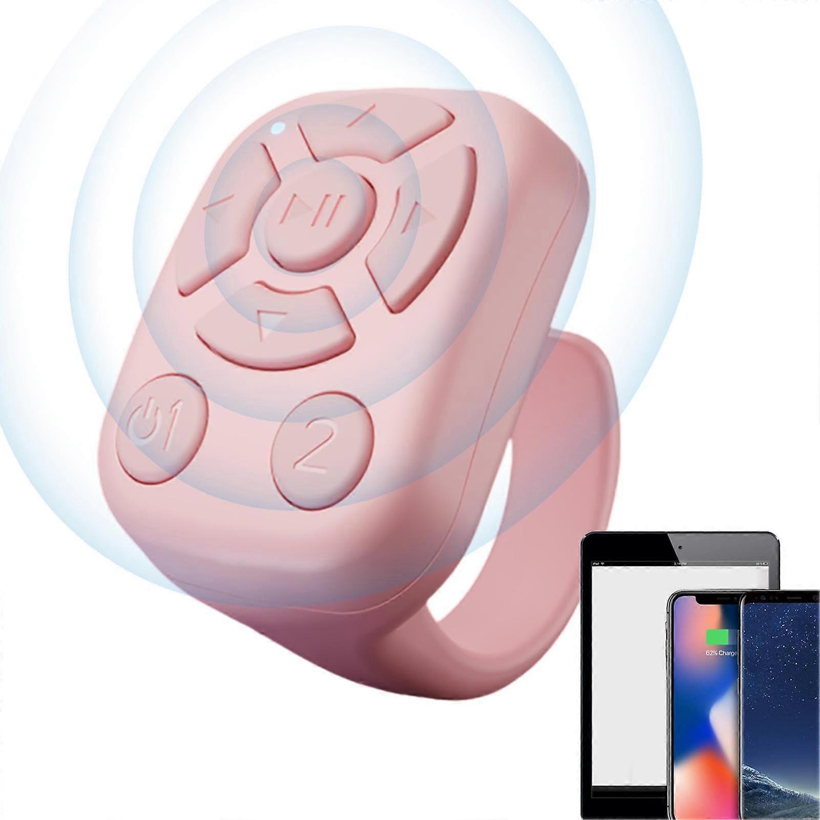 Remote Control Page Turner Ring with Bluetooth for EBooks, Music and Hands Selfies, Pink