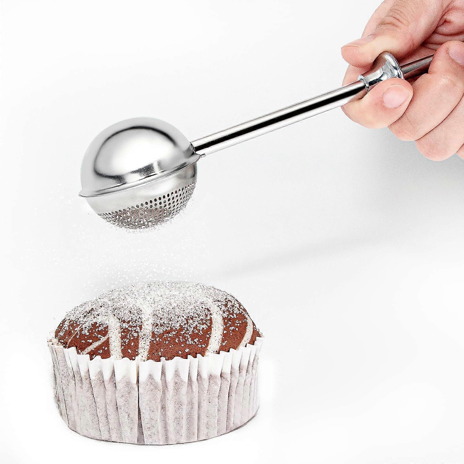 Powdered Sugar Shaker 304 Stainless Steel with Mesh Lid, OneHand Spring Control for Baking and Coffee