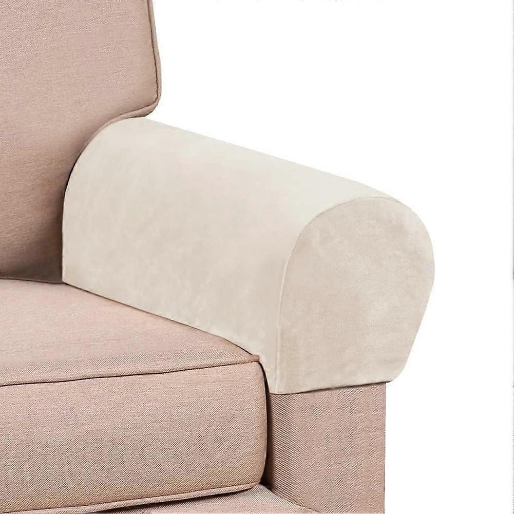 Sofa Armrest Covers Ivory Pair, Stretch Polyester Scratch Resistant Breathable Fit for Square or Curved Arms