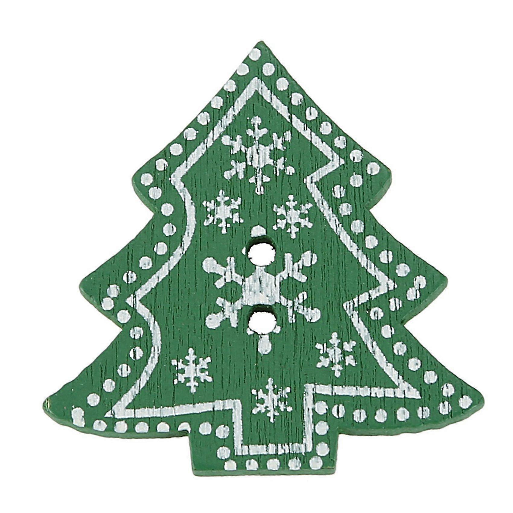 100pcs Christmas Tree Shape Decor Embellishment Wooden Buttons with Two ...