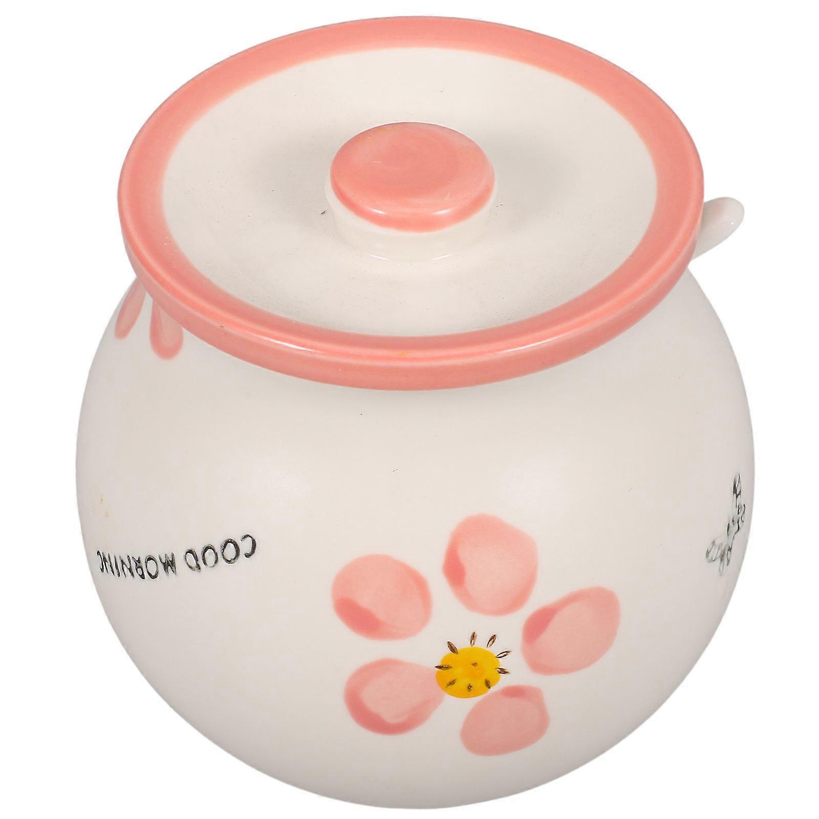 Ceramic Condiment Container for Home Use 1Set with Spoon and Lid