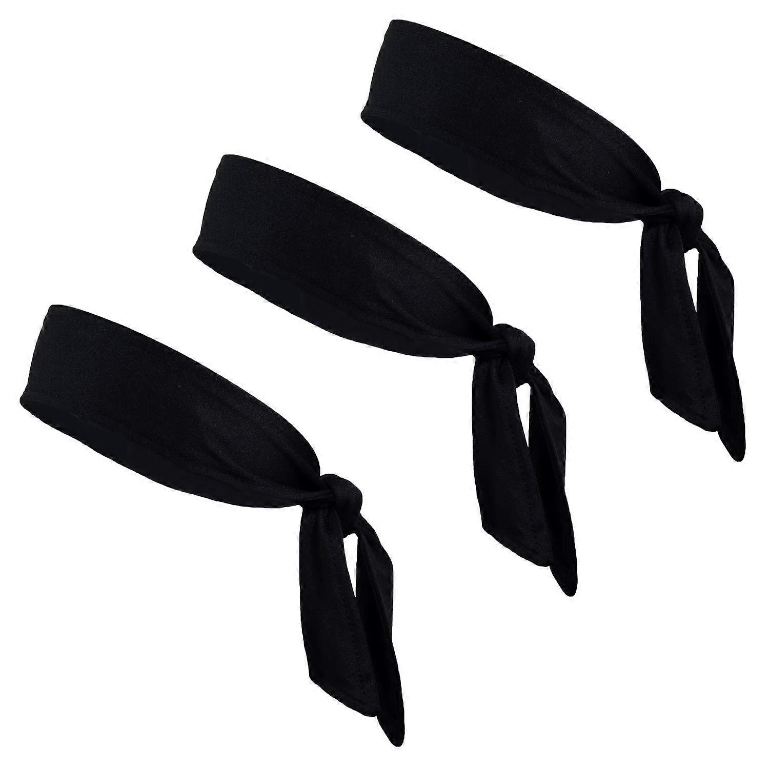 Sports Headbands 3 Pack Black Moisture Wicking Adjustable Tieback Athletic Workout