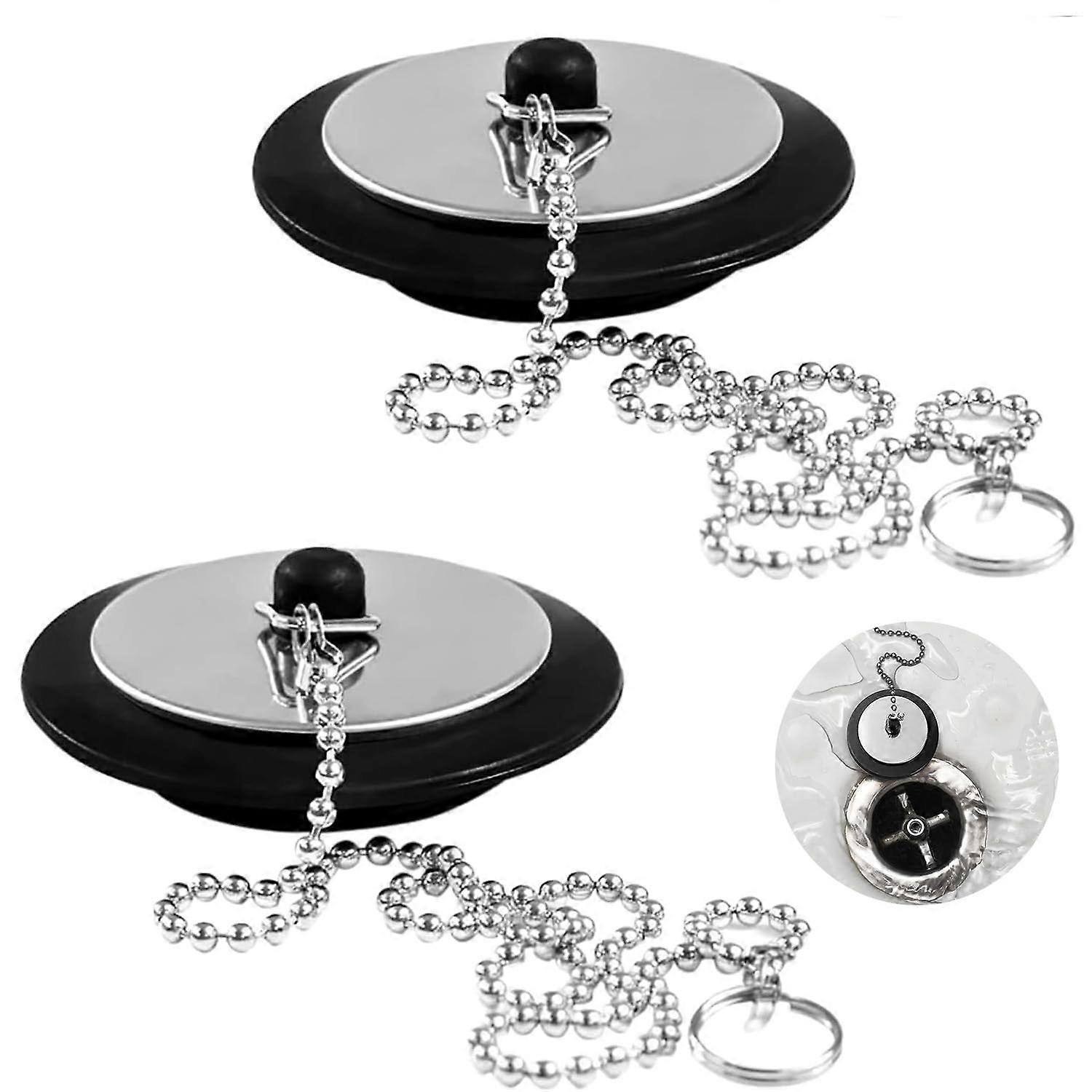 Universal Sink Plug with Chain, LeakProof Durable Rubber Bath Stopper for Kitchen and Bathroom