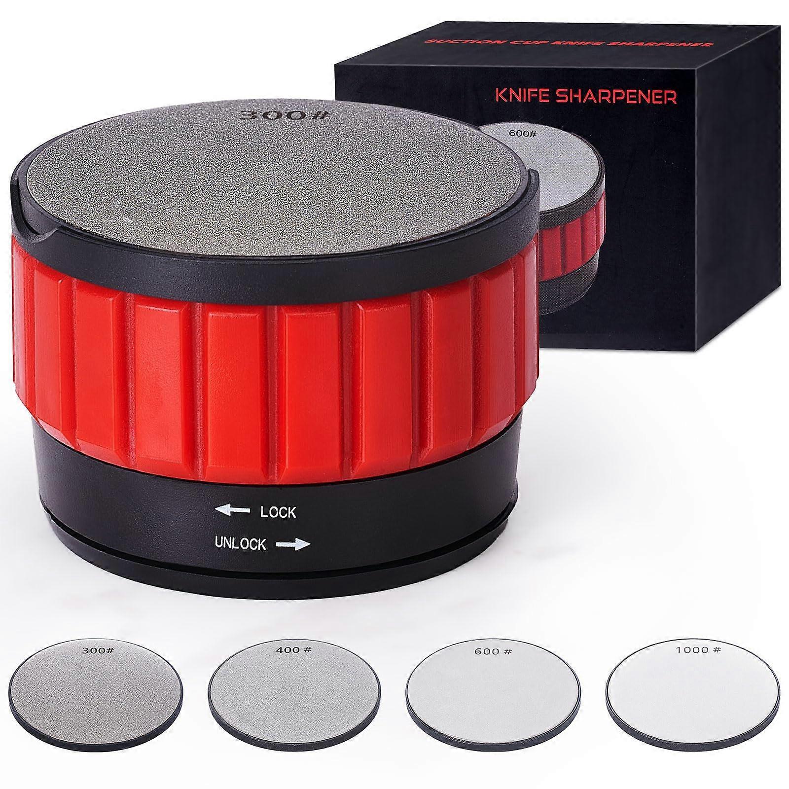 Diamond Knife Sharpener with Secure Suction Base, Dual Grit Discs for Kitchen and Pocket Knives