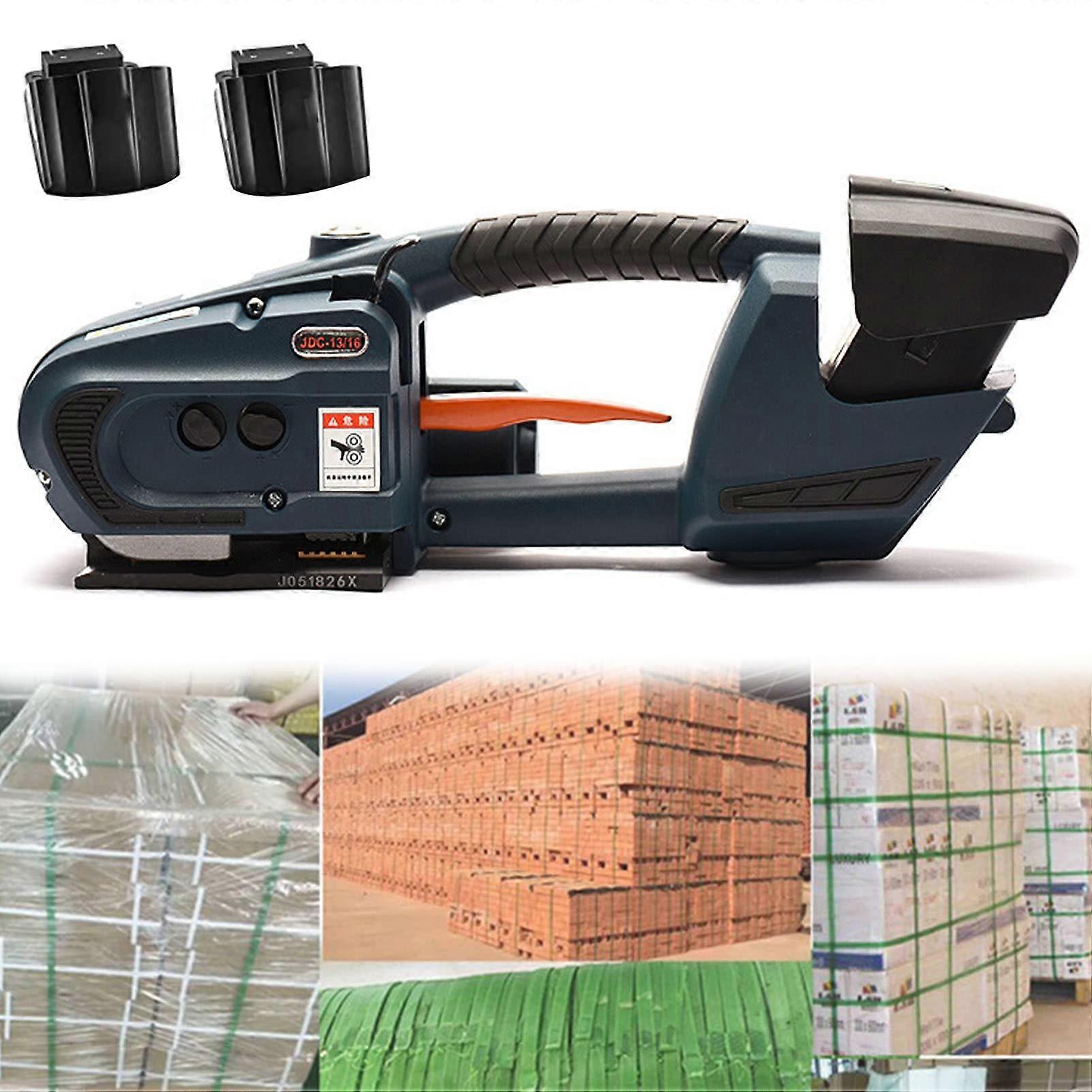Cordless Strapping Tool for PP PET Straps with Automatic Welding and Cutting, Dual Battery Handheld