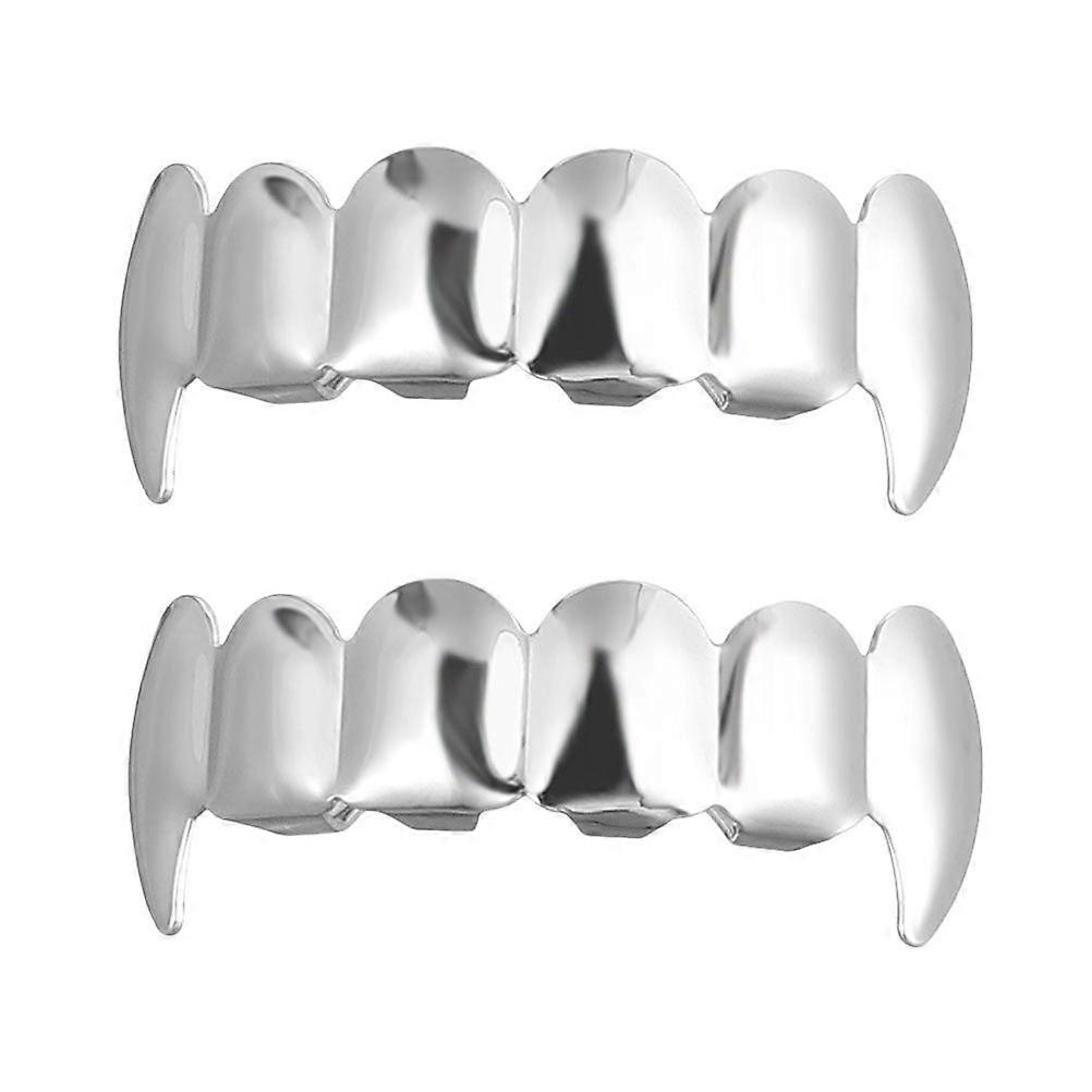 2pcs Silver Plated Teeth Brace Upper Teeth Halloween Decorative Accessories