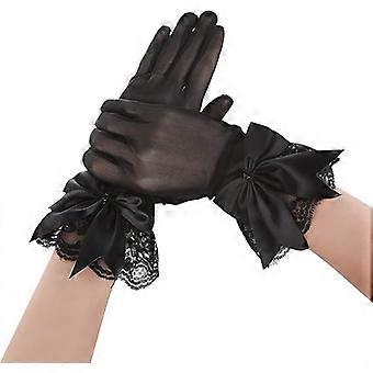 Women's Gloves with Bow (Black) Vintage Opera Wrist Gloves Elastic Bridal Gloves for Fine Dresses Wedding Parties Tea Parties Proms