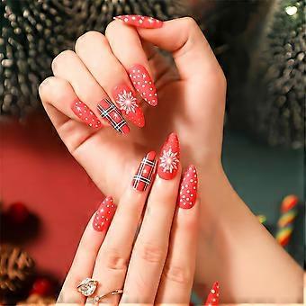 French Press On Nails Set with Glue, 24 Acrylic Glossy Fake Nails in 12 Sizes for Women