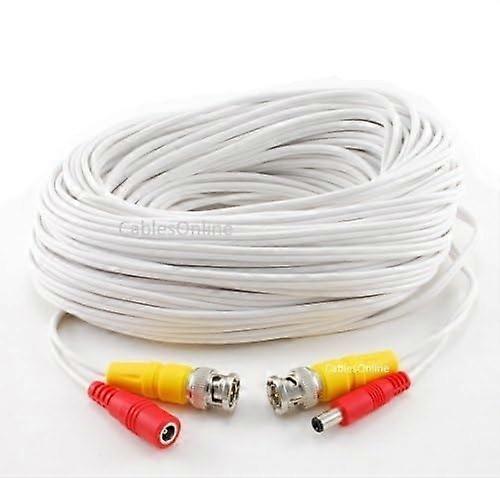 100ft CCTV Camera Cable with BNC Video and Power, PlugandPlay, White Jacket for Security