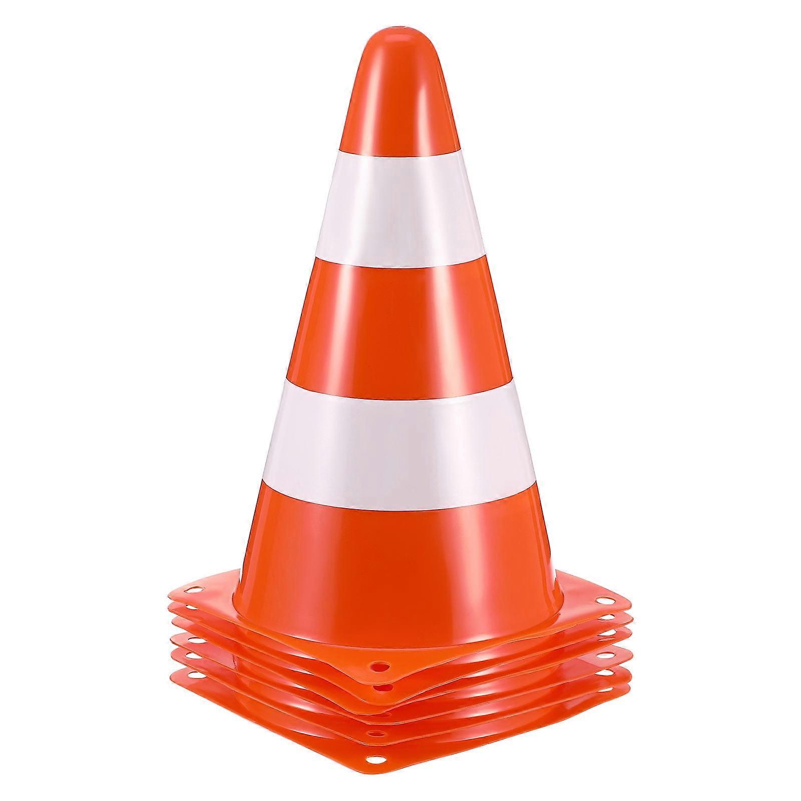 6-Pack Stackable Plastic Parking Cones with Reflective Strips for Traffic Safety and Control