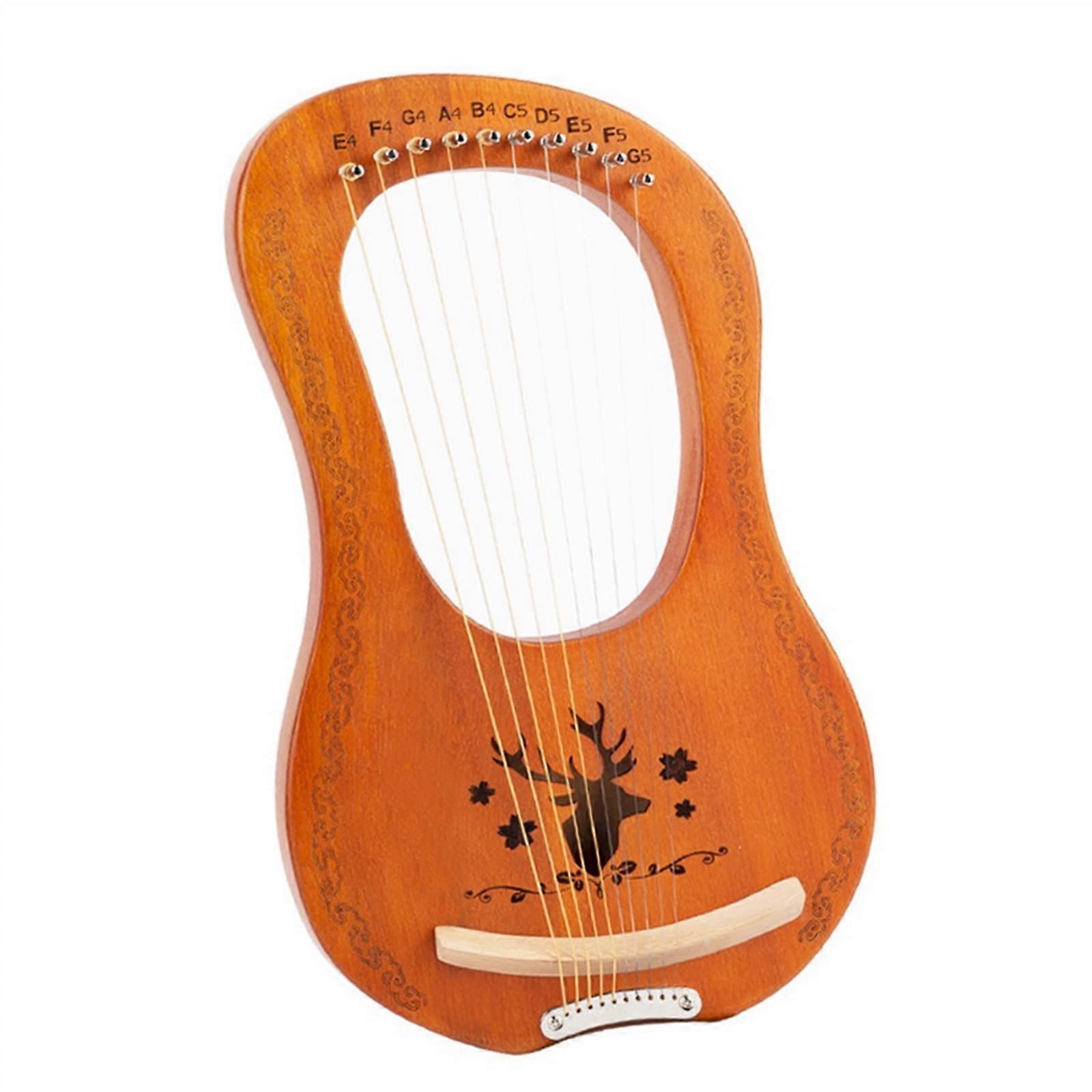 Mahogany 10 String Lyre Harp Musical Instrument for Consistent Visual Appearance