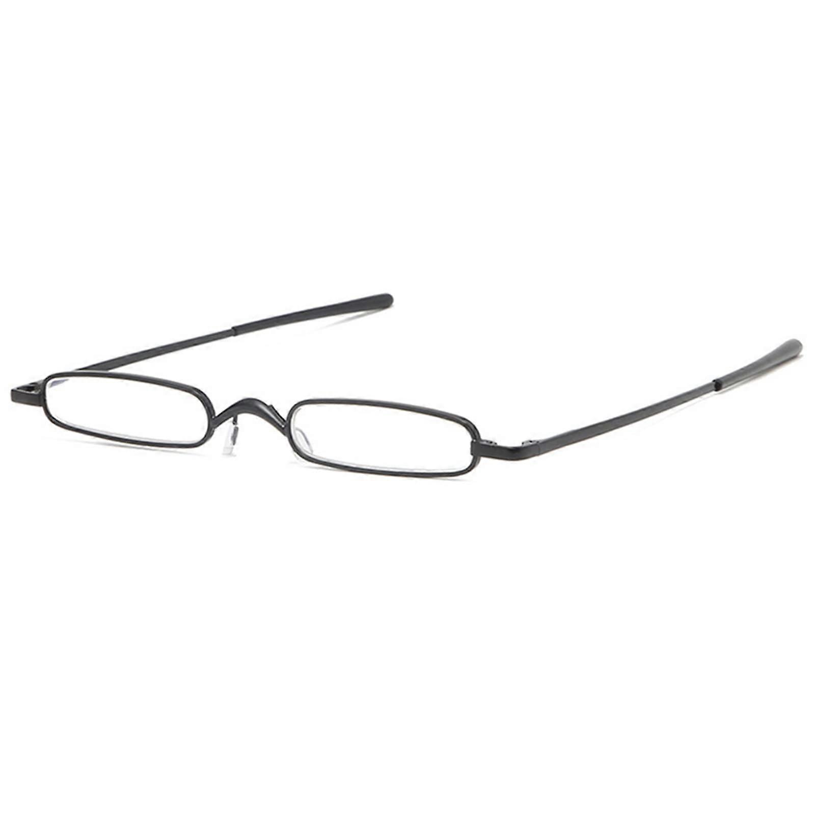 Compact Reading Glasses 3.0X Black Rectangular Frame with Spring Hinge and Pocket Carry Case