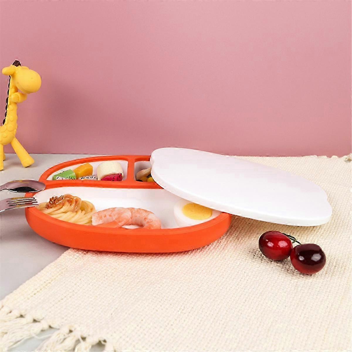 Children'S Grid Dinner Plate, Suction Cup Tableware, Orange