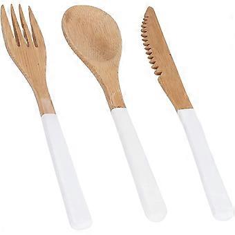 Conjunto de talheres da faca de colher de pau de madeira, conjunto de flatware de viagem reutilizável Camping Cutlery Set Madeira Para Office Camping Traveling (branco)3pcs