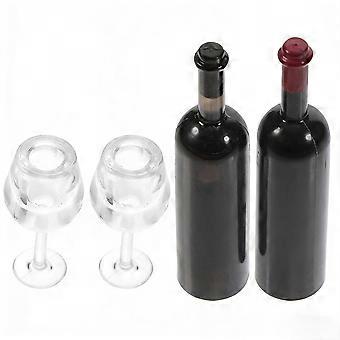 1 Conjunto Mini Garrafas de Vinho Copos com Caixa Decorativa Mini Casa Acessórios