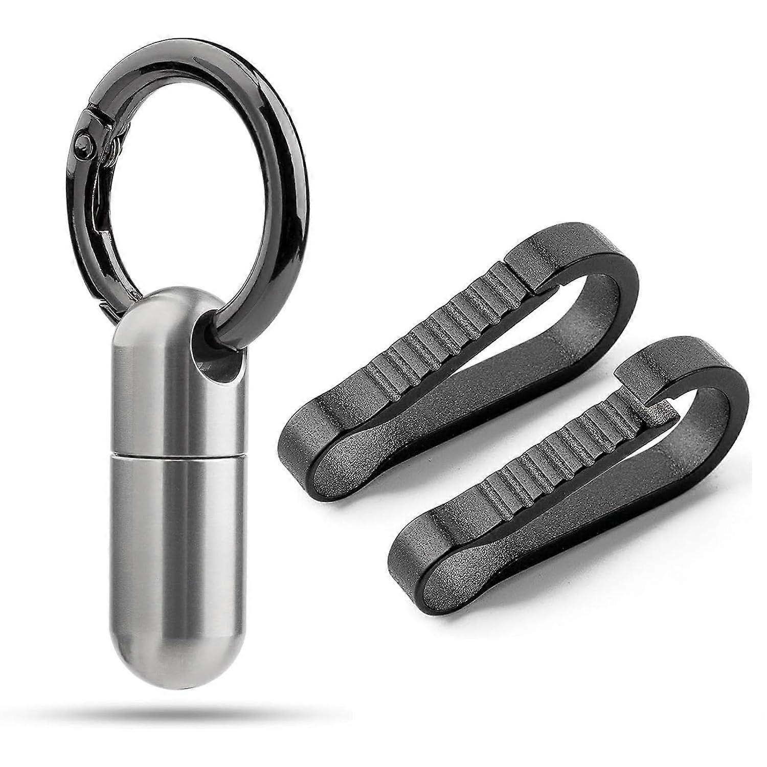 Micro Keychain Pill Holder+Titanium Key Chain Clip Hook