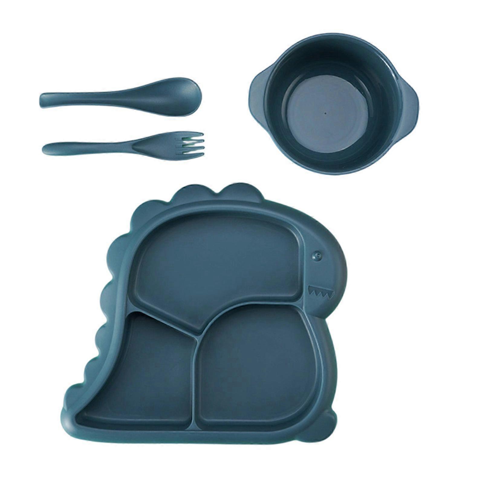 4Pcs/Set Dinner Plate Dinosaur-Shaped Divided Plate Including Bowl Spoon Fork Ergonomic Baby Feeding Utensils Easy to Clean Safe for Kids Jikaixiang