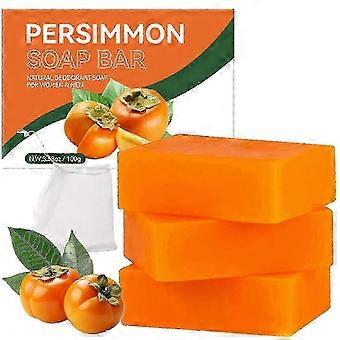 3 Pack Persimmon Soap Bar - Natural Deodorizing & Moisturizing Cleanser for Body Odor Control