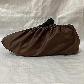 Reusable Waterproof Non Slip Shoe Covers for Indoor Home and Contractors, Washable Oxford Cloth Brown
