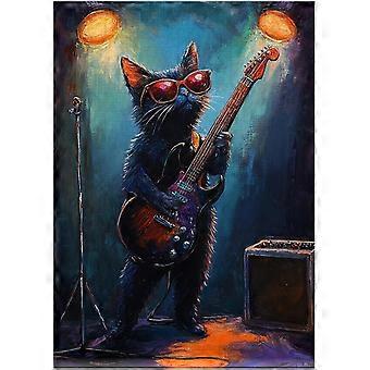 Bombay Cat Rock Star Jigsaw Puzzle - Musician Cat Playing Guitar on Stage - Decor Puzzles for Music Enthusiasts SQZ636