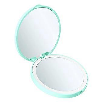 Kompakter LED-Spiegel, 1-fach/2-fache Vergrößerung, tragbar und leicht, perfekt für unterwegs, ideales Geschenk für Frauen – Grün