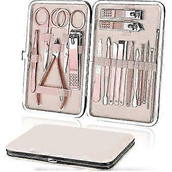 Manicure Pedicure Kit. 18pcs Professional Nail Clipper Set. Stainless Steel Cuticle Cutter. Pedicure Manicure Kit with Travel Box and Exquisite Home