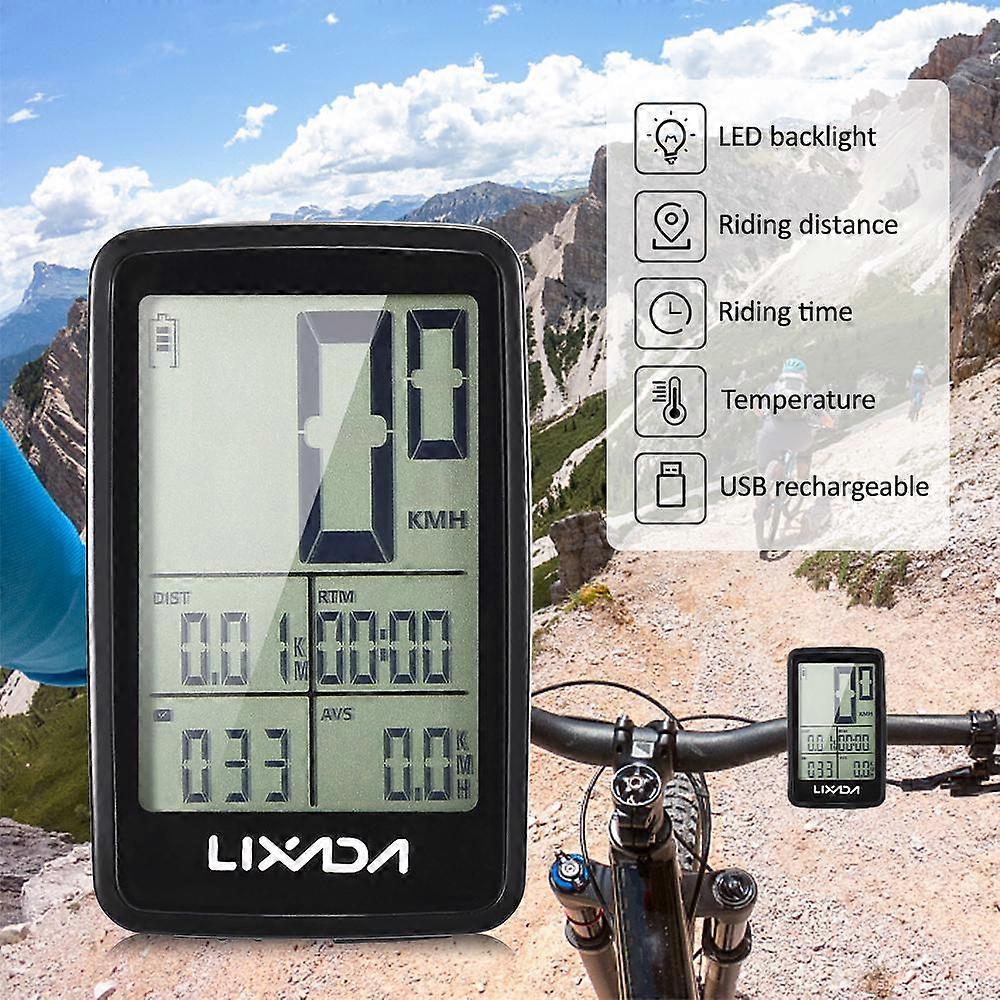 USB Rechargeable Wireless Bike Cycle Computer Bicycle Speedometer Odometer with Computer Mount Holder