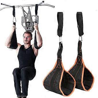 Abdominal Muscle Training Straps, High Strength Nylon, Leather, Sponge, 125kg Load, Thick Padded Metal Buckle, Gym Pull Up Bar, 2 Pcs, Black Orange
