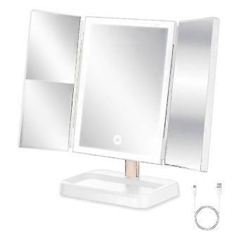 Portable LED Travel Makeup Mirror, Rechargeable Trifold Cosmetic Mirror with 78 LED Lights, Touch Control-JXLGV