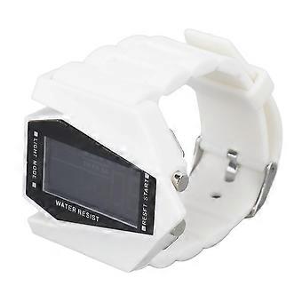 Sports Electronic Watch Date Display Alarm Function Airplane Style Waterproof LED Electronic Watch compatible with Boys White
